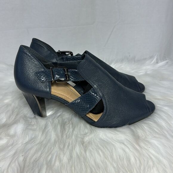 Nurture By Lamaze Navy Leather Peep Toe Heels Sz 8.5 - Picture 4 of 6